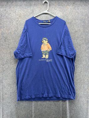 Polo Ralph Lauren Shirt Mens Big 2XLT Blue Polo Bear Graphic Tee Casual Soft